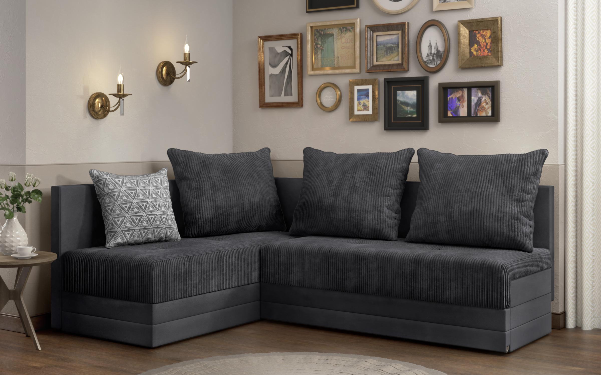 Γωνιακός καναπές κουζίνας Aramo, σκούρο γκρι + print  1